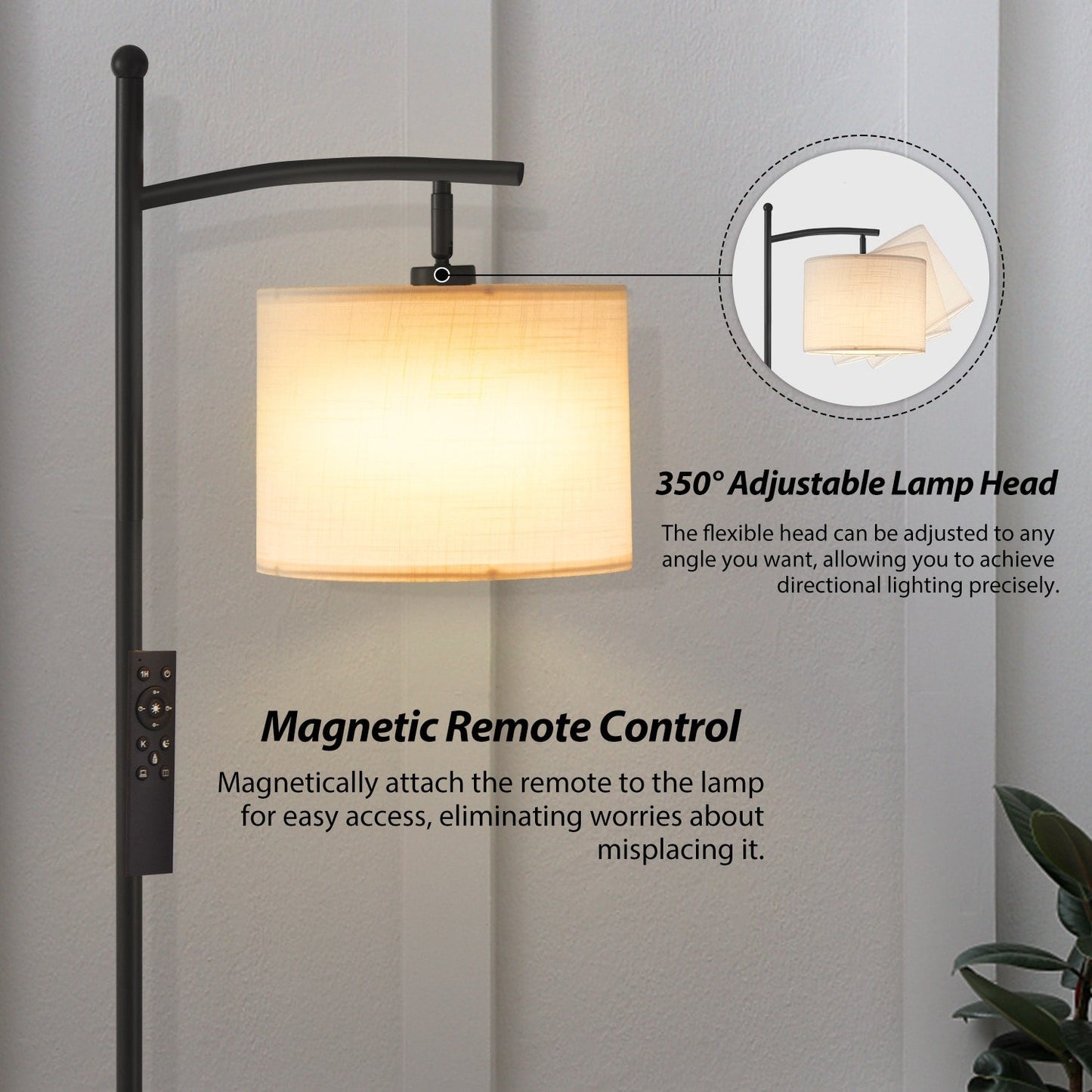 Netin 66 Arched Floor Lamp with Remote and Able to Rotate Lamp Shade