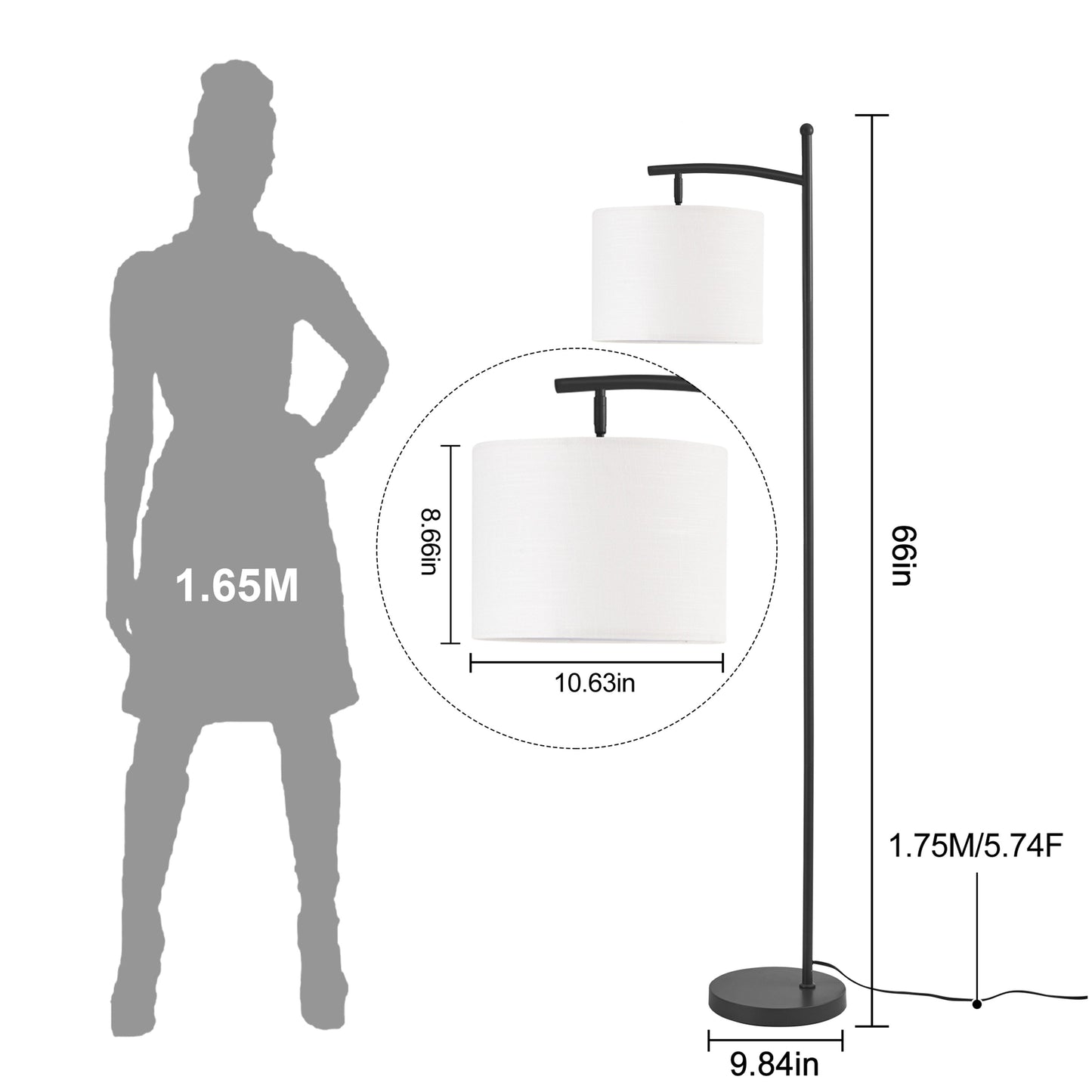 Netin 66 Arched Floor Lamp with Remote and Able to Rotate Lamp Shade