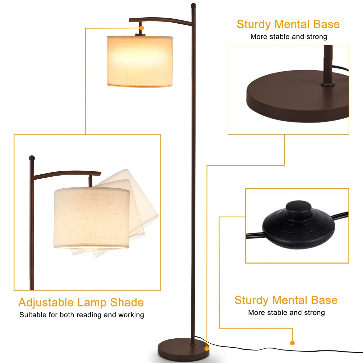 Netin 66 Arched Floor Lamp with Remote and Able to Rotate Lamp Shade