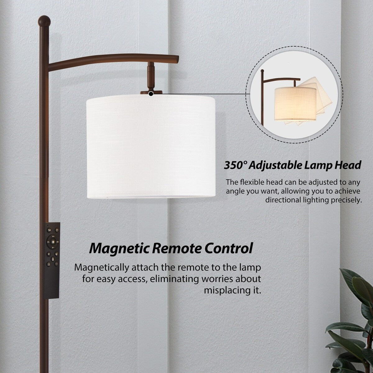 Netin 66 Dimmable LED Arched Floor Lamp with Remote - N/A