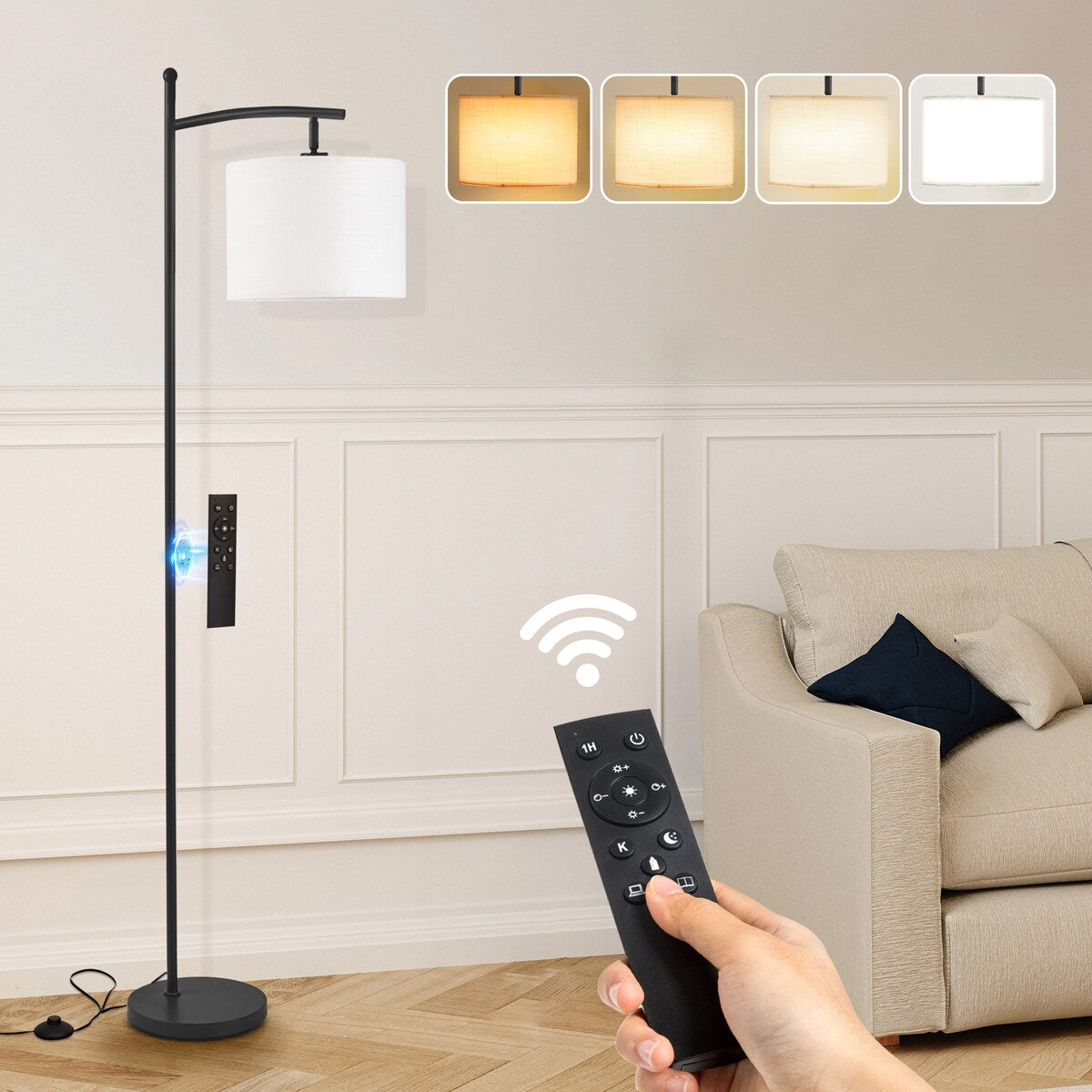 Netin 66 Dimmable LED Arched Floor Lamp with Remote - N/A