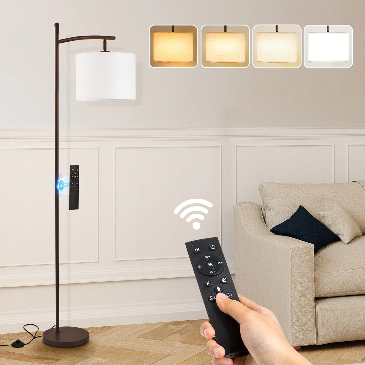 Netin 66 Dimmable LED Arched Floor Lamp with Remote - N/A