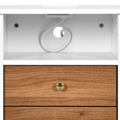 Nightstand Set of 2 with Charging Station End Side Table with 2 Drawers with USB Ports and Outlets Bedside Bed