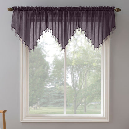No. 918 Erica Crushed Voile Ascot Beaded Sheer Rod Pocket 1-Piece Curtain Valance