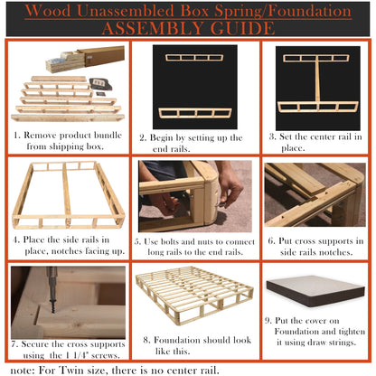 ONETAN , 5” & 8 Easy Wood Box Spring/Foundation with Simple Assembly, White.