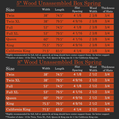 ONETAN , 5” & 8 Easy Wood Box Spring/Foundation with Simple Assembly, White.