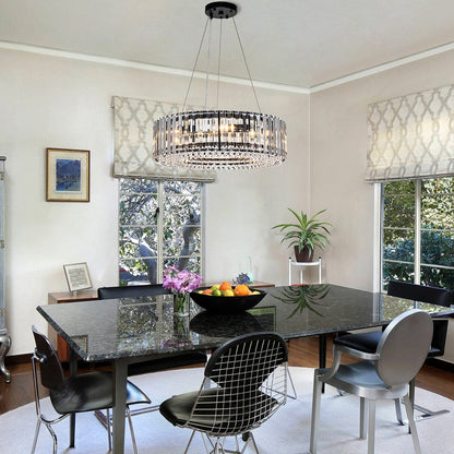 OYIPRO 6/8/12-Light Modern Round Crystal Chandelier Drum Shape Pendant Light for Kitchen Island