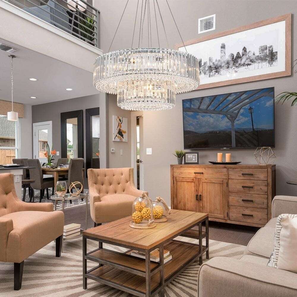 OYIPRO 6/8/12-Light Modern Round Crystal Chandelier Drum Shape Pendant Light for Kitchen Island