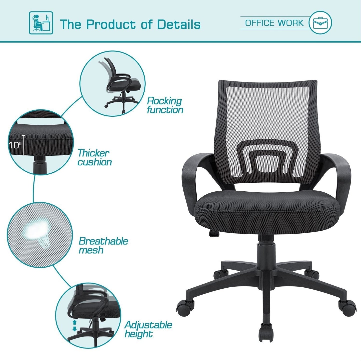 Office Chair Mesh Chair Computer Desk Chair with Armrest