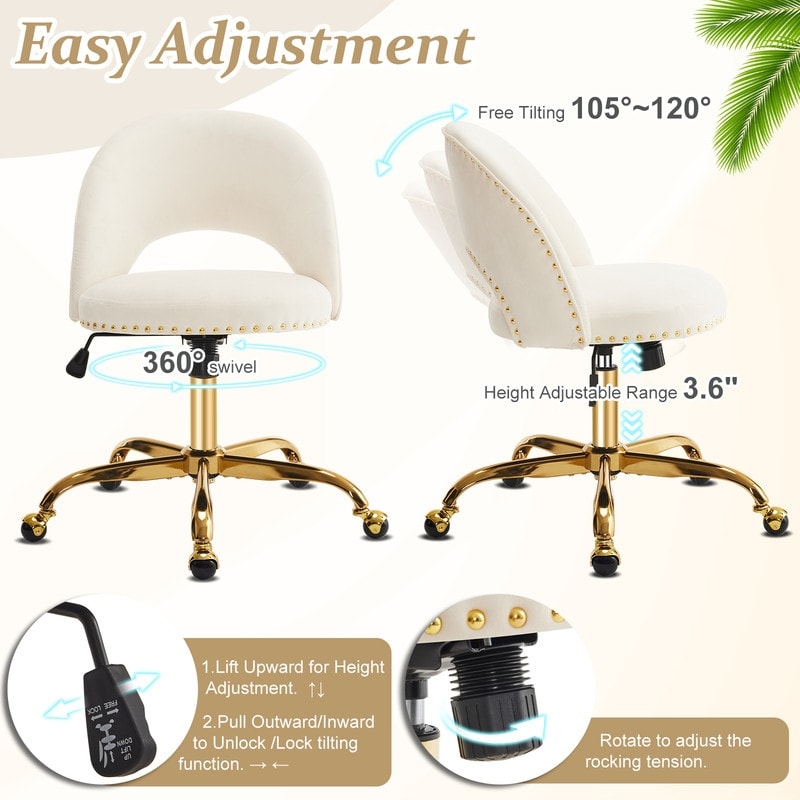 Office Chair Velvet Desk Chair Swivel Armchair Cute Modern Fabric Home Office Desk Chairs with Wheels