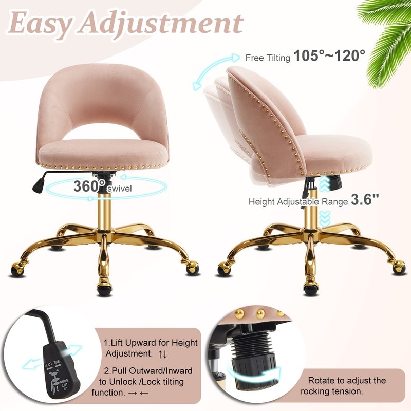Office Chair Velvet Desk Chair Swivel Armchair Cute Modern Fabric Home Office Desk Chairs with Wheels