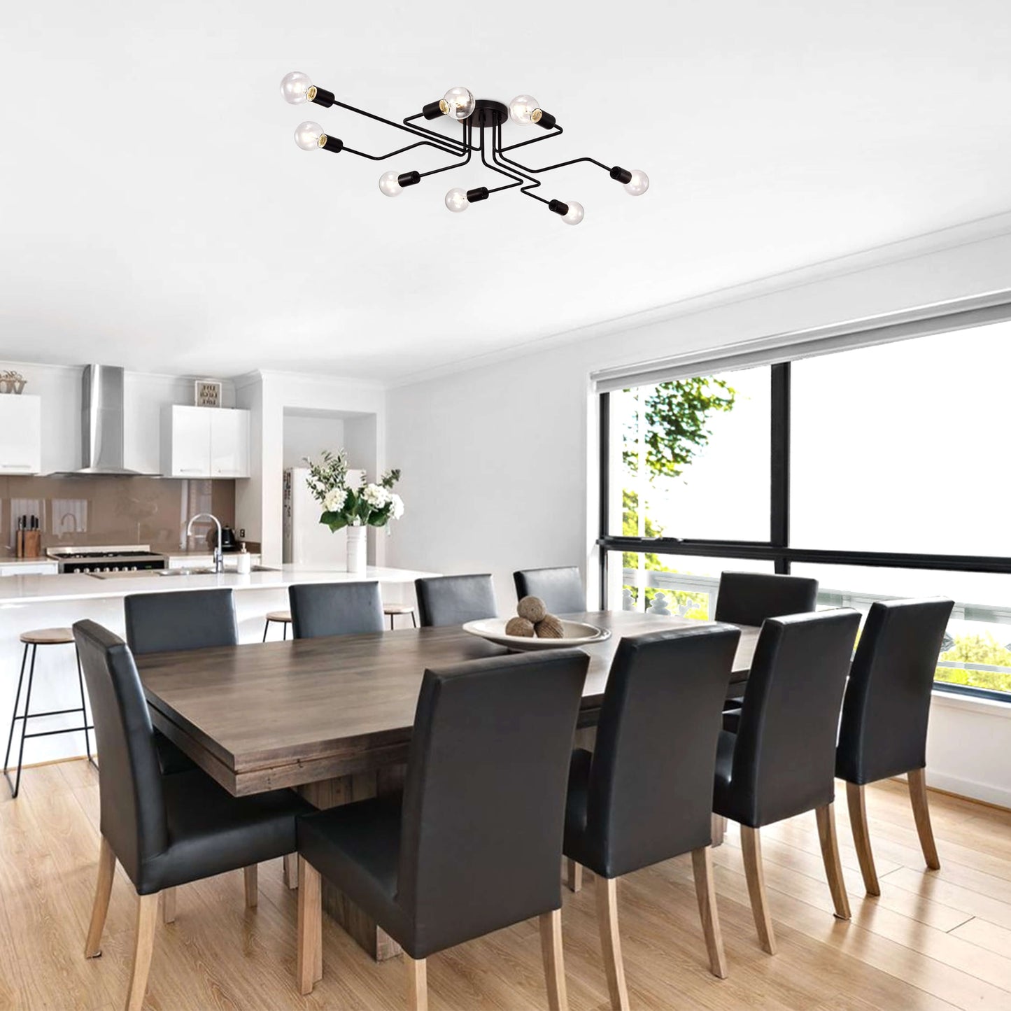 Olalla 8-Light Black Sputnik Linear Flush Mount