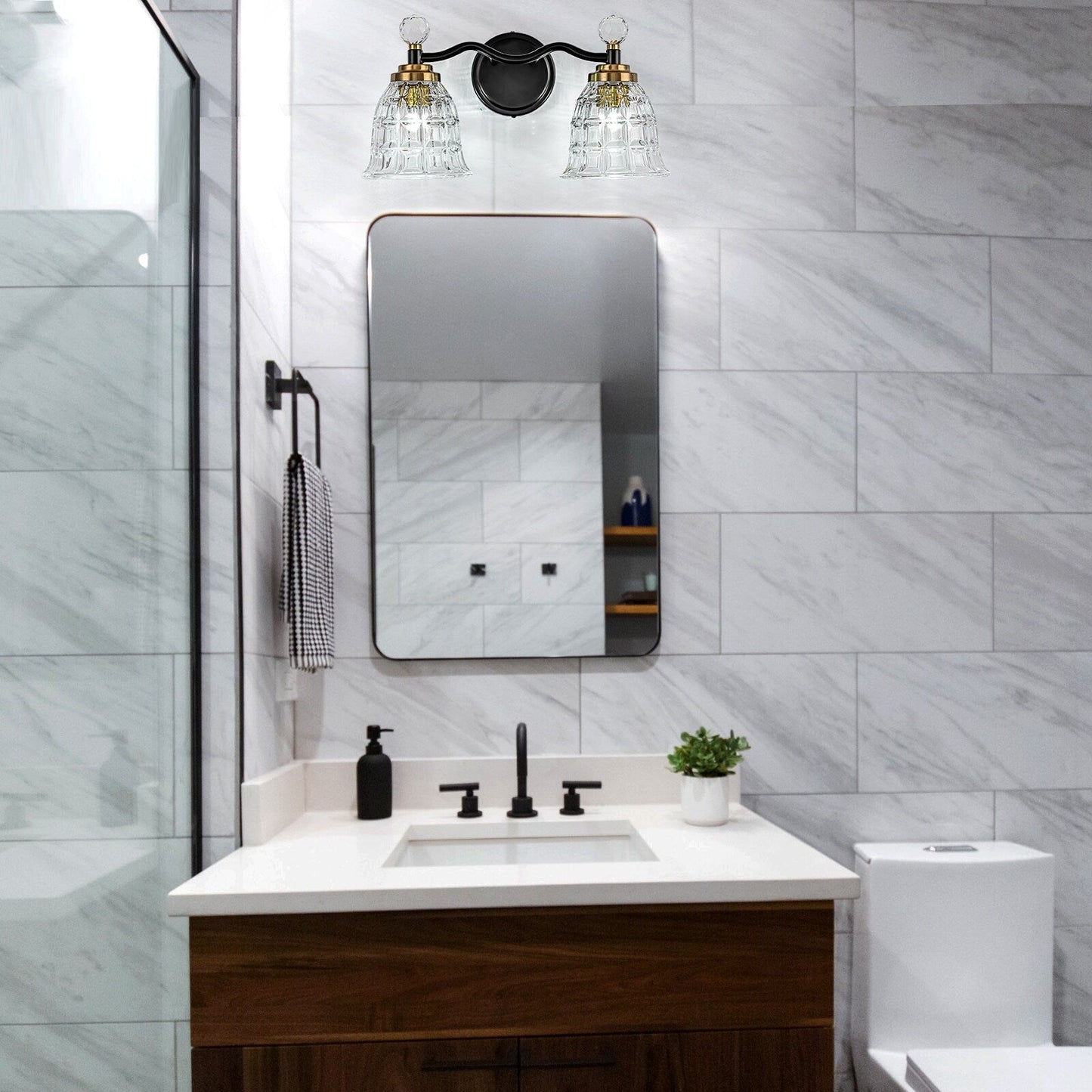 Ora Modern Dimmable Black Gold Bathroom Vanity Lights