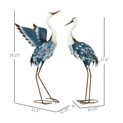 Outsunny Heron Garden Statues, 29 & 27.5 Standing Bird Sculptures, Metal Yard Art Decor for Lawn, Patio, Backyard