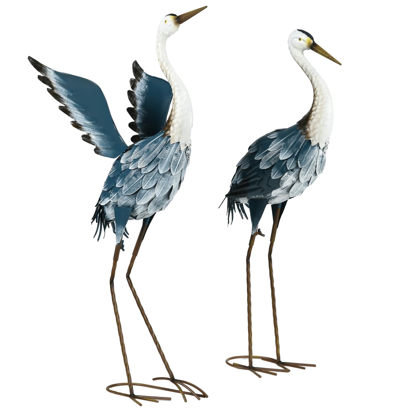 Outsunny Heron Garden Statues, 29 & 27.5 Standing Bird Sculptures, Metal Yard Art Decor for Lawn, Patio, Backyard
