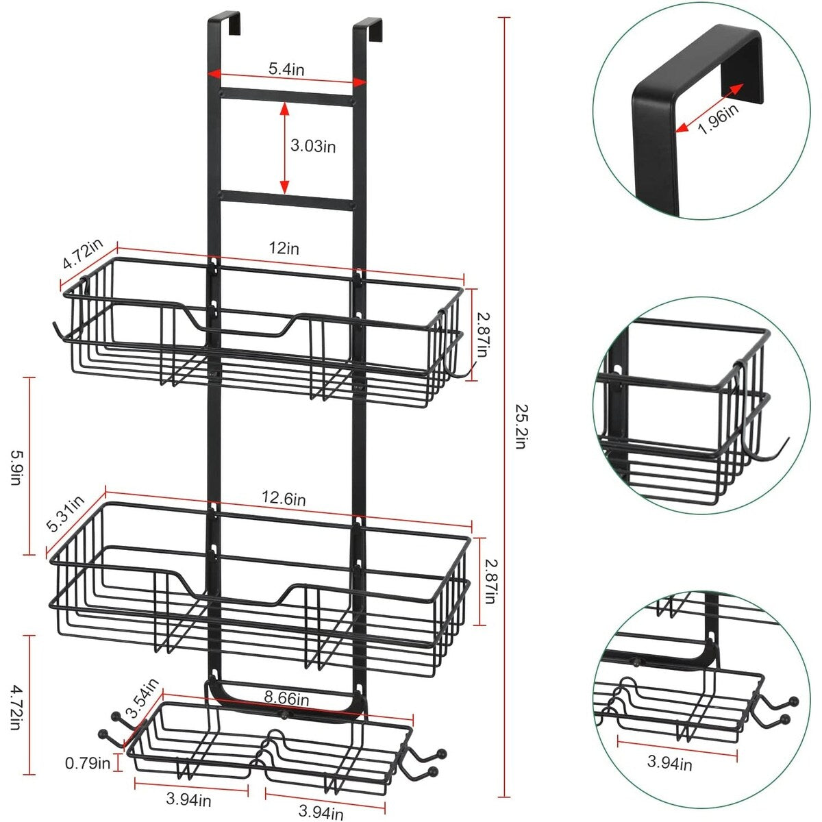 Over The Door Shower Caddy with Hooks