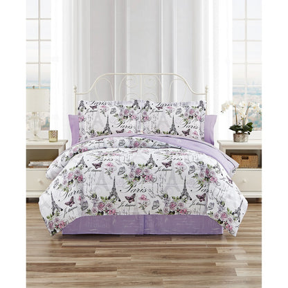 CEDAR COURT Paris Floral Lilac Soft Microfiber Reversible Comforter Set