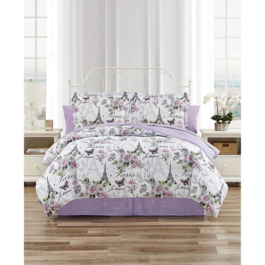 CEDAR COURT Paris Floral Lilac Soft Microfiber Reversible Comforter Set