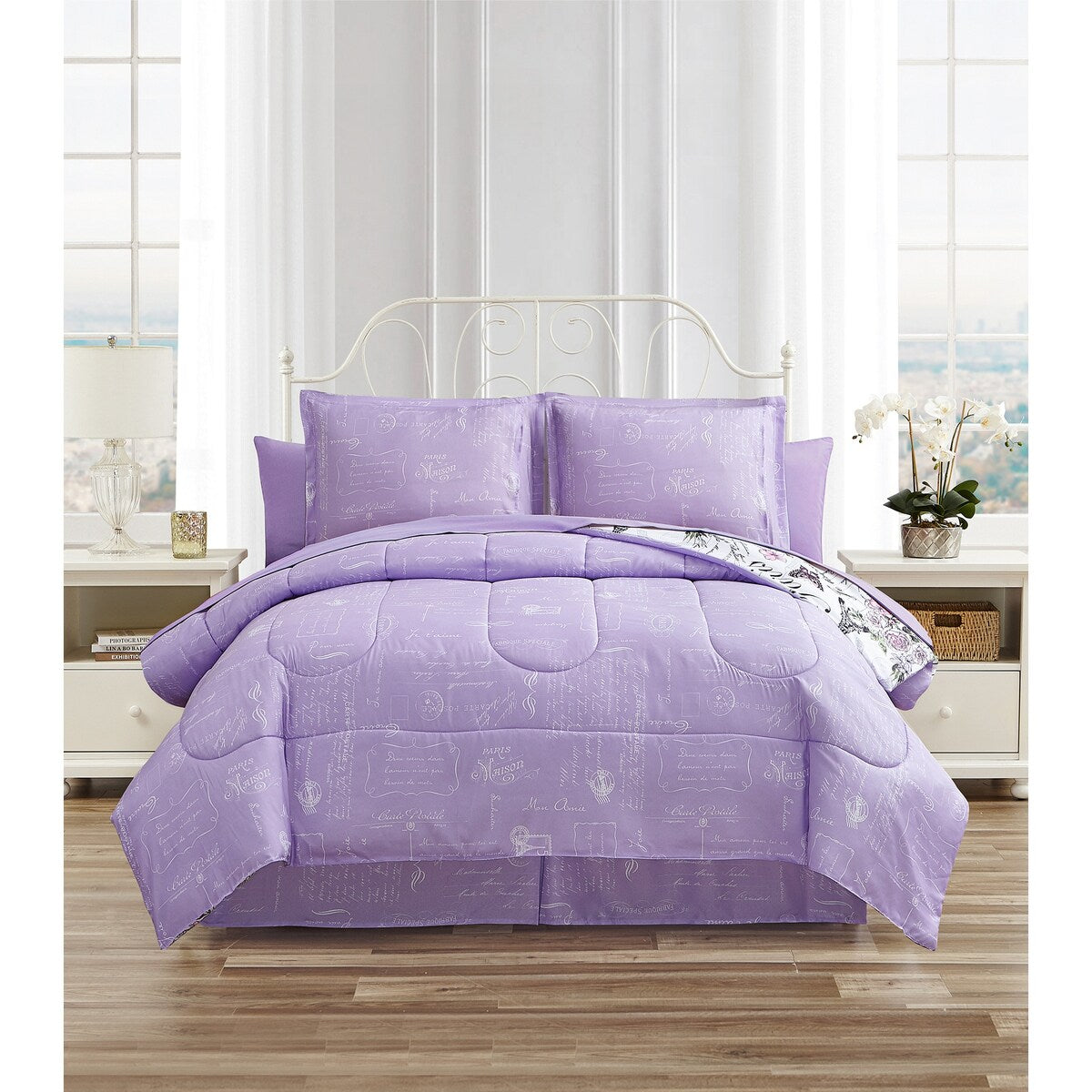 CEDAR COURT Paris Floral Lilac Soft Microfiber Reversible Comforter Set