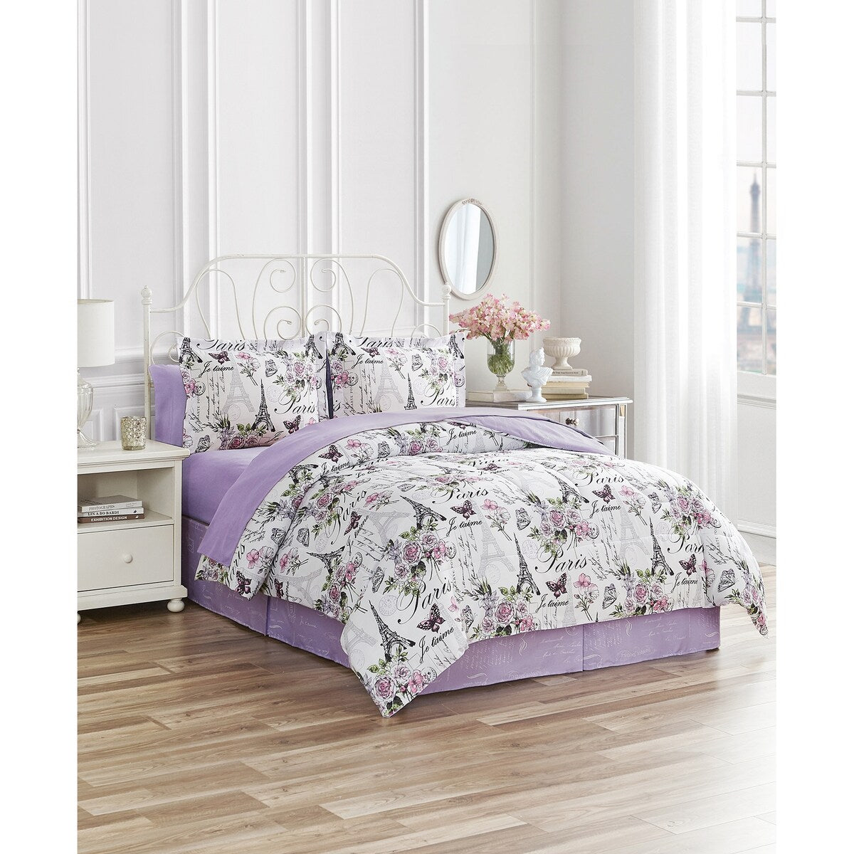 CEDAR COURT Paris Floral Lilac Soft Microfiber Reversible Comforter Set