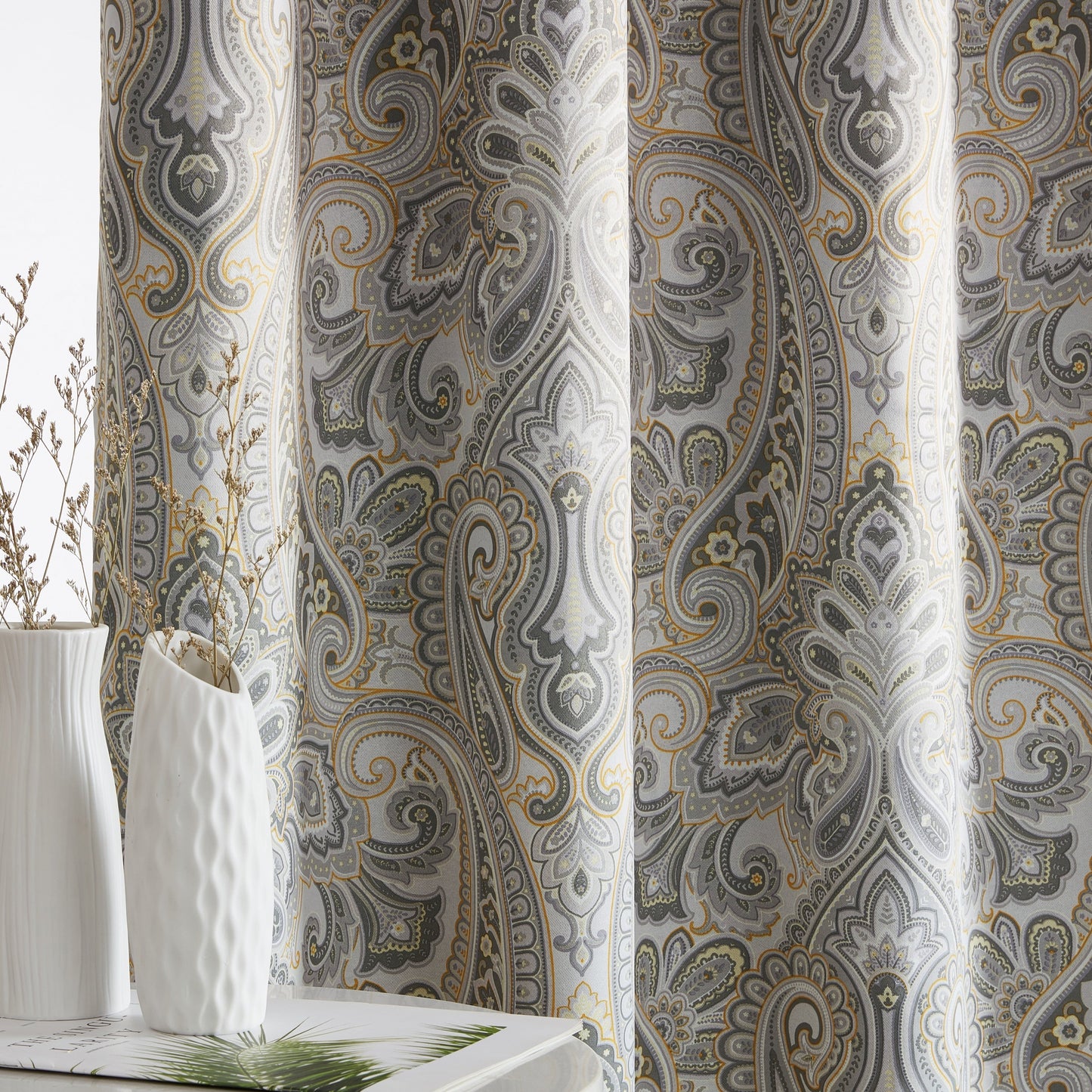 HLC.me Paris Paisley Print Light Reducing Filtering Grommet Window Curtain Panels - Set of 2
