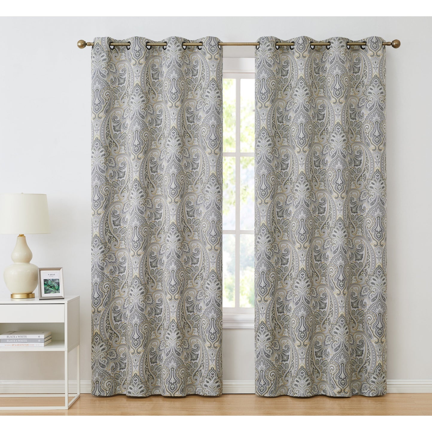 HLC.me Paris Paisley Print Light Reducing Filtering Grommet Window Curtain Panels - Set of 2