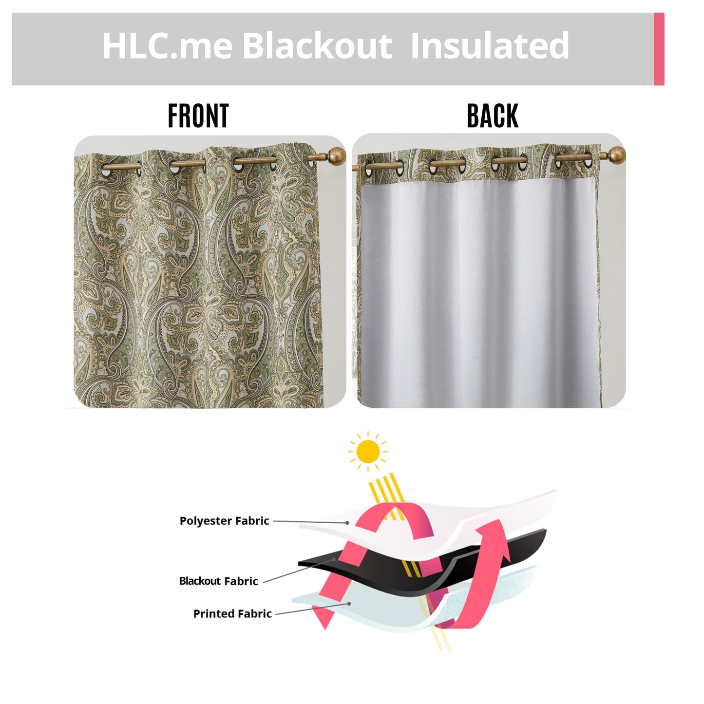 HLC.me Paris Paisley Print Light Reducing Filtering Grommet Window Curtain Panels - Set of 2