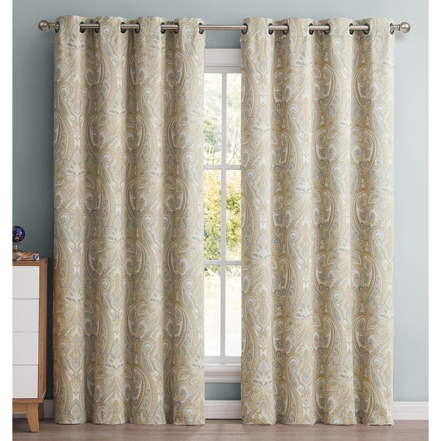 HLC.me Paris Paisley Print Light Reducing Filtering Grommet Window Curtain Panels - Set of 2