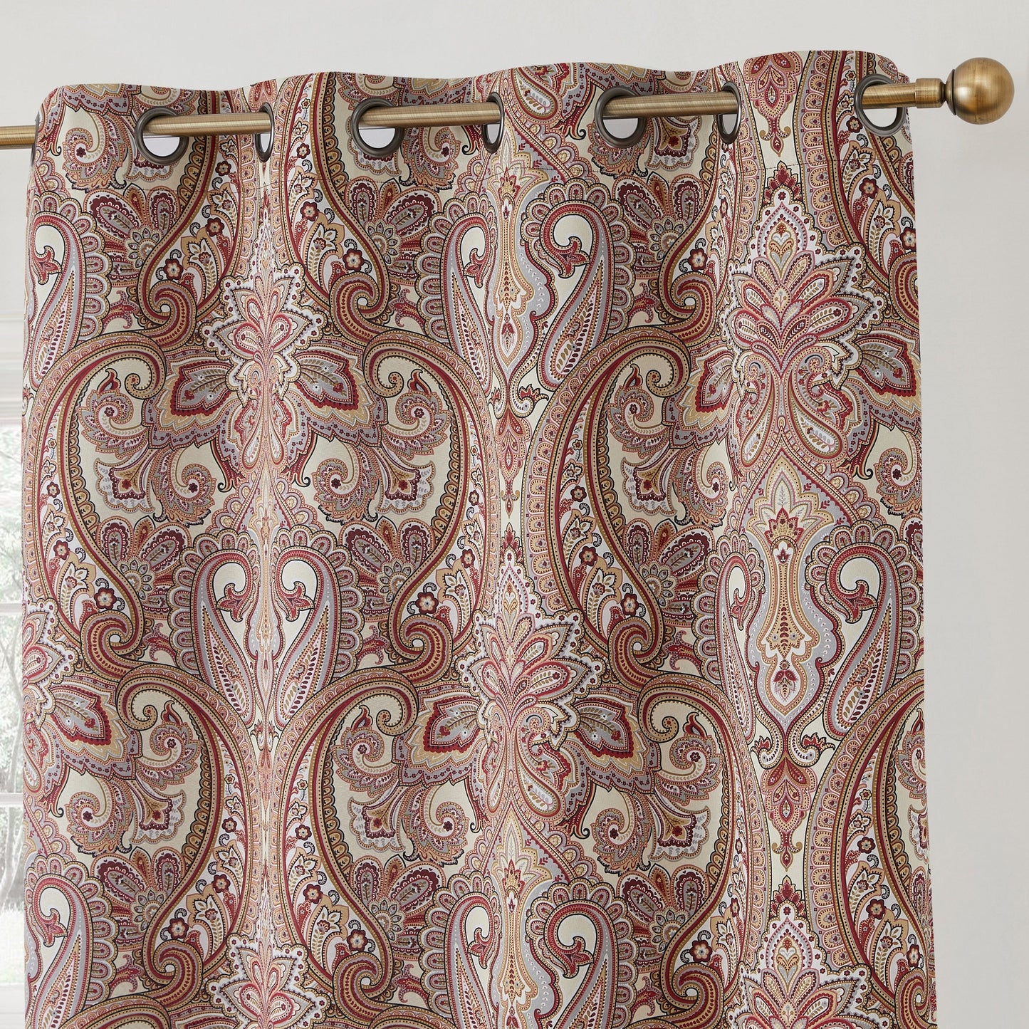 HLC.me Paris Paisley Print Light Reducing Filtering Grommet Window Curtain Panels - Set of 2