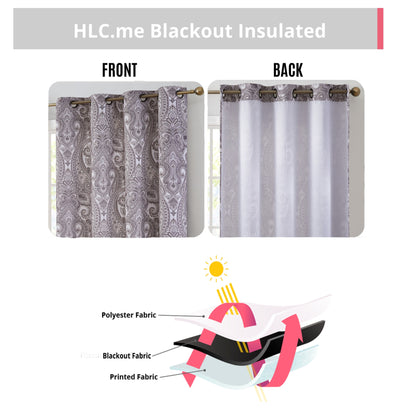 HLC.me Paris Paisley Print Light Reducing Filtering Grommet Window Curtain Panels - Set of 2