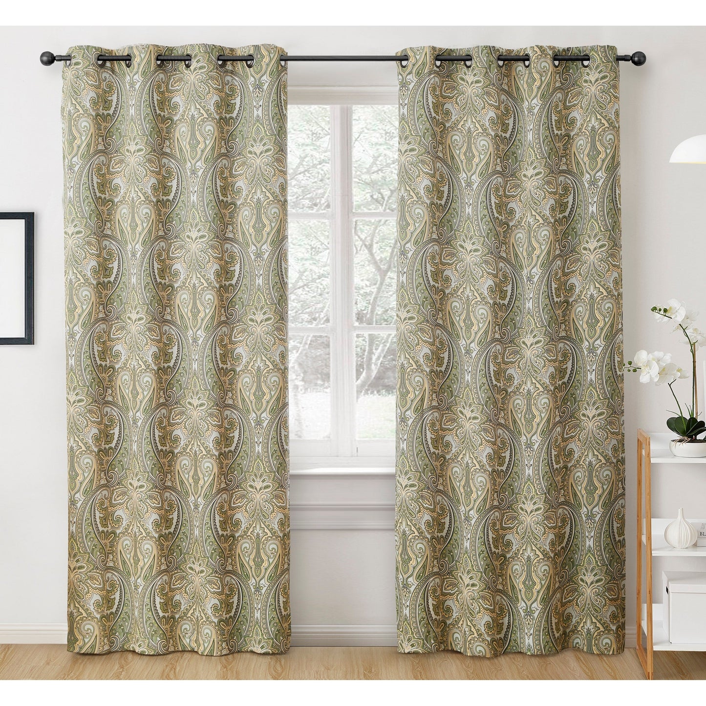 HLC.me Paris Paisley Print Light Reducing Filtering Grommet Window Curtain Panels - Set of 2