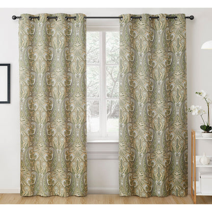 HLC.me Paris Paisley Print Light Reducing Filtering Grommet Window Curtain Panels - Set of 2