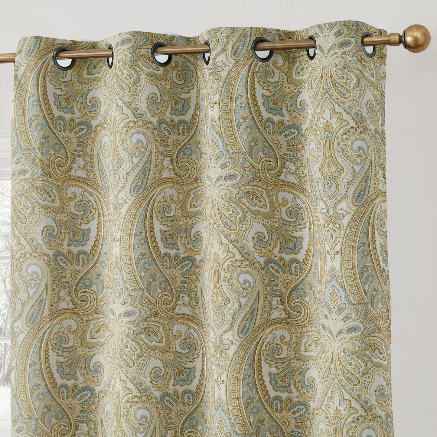 HLC.me Paris Paisley Print Light Reducing Filtering Grommet Window Curtain Panels - Set of 2