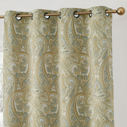 HLC.me Paris Paisley Print Light Reducing Filtering Grommet Window Curtain Panels - Set of 2
