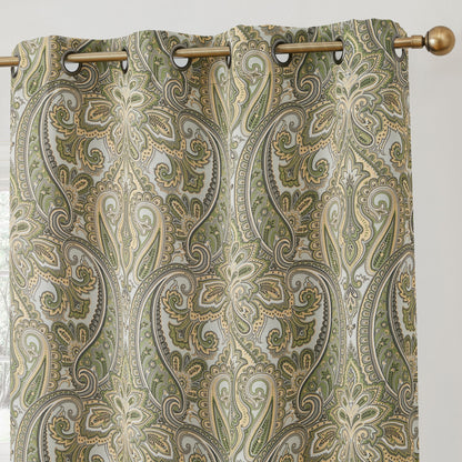 HLC.me Paris Paisley Print Light Reducing Filtering Grommet Window Curtain Panels - Set of 2
