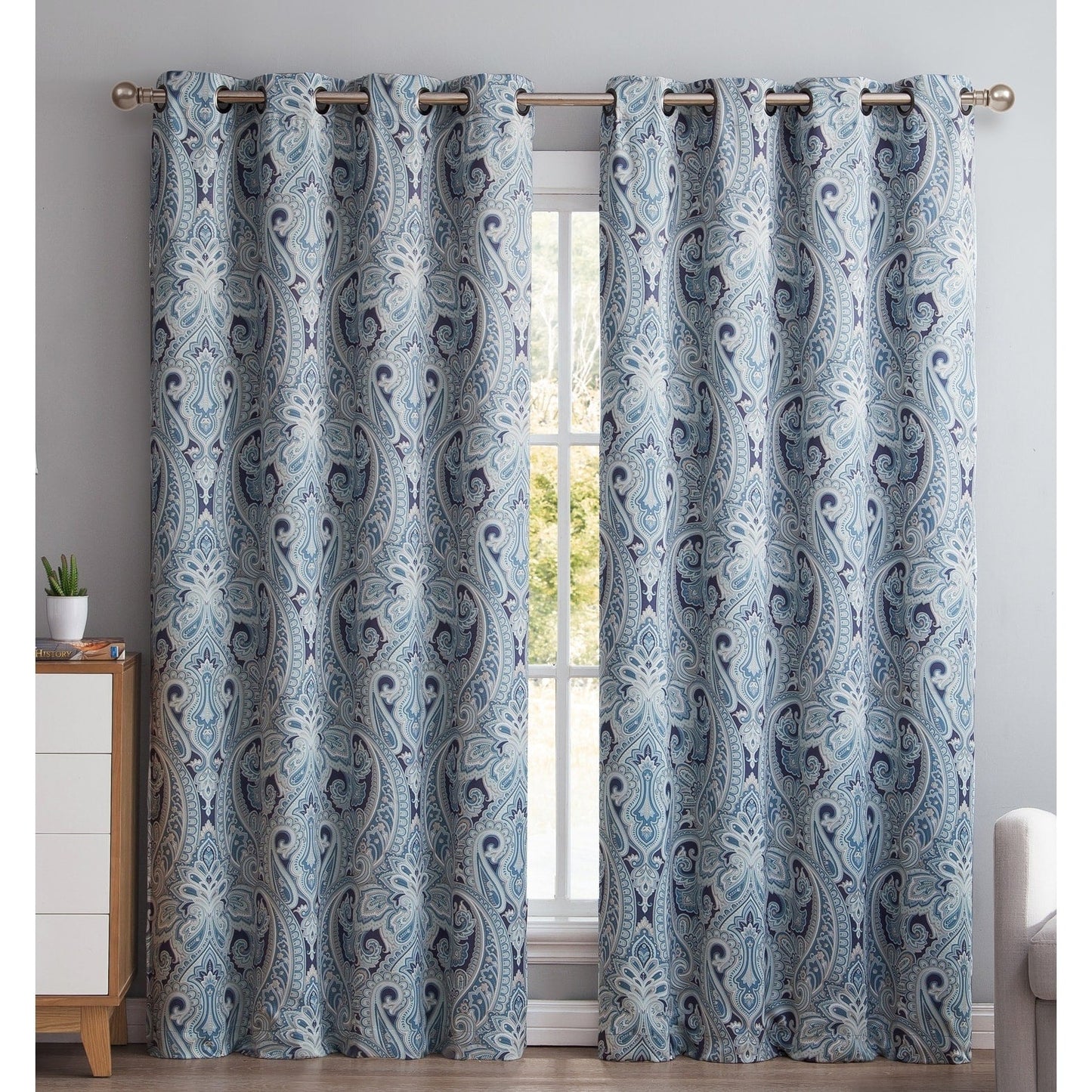 HLC.me Paris Paisley Print Light Reducing Filtering Grommet Window Curtain Panels - Set of 2