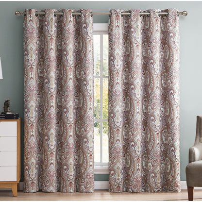 HLC.me Paris Paisley Print Light Reducing Filtering Grommet Window Curtain Panels - Set of 2
