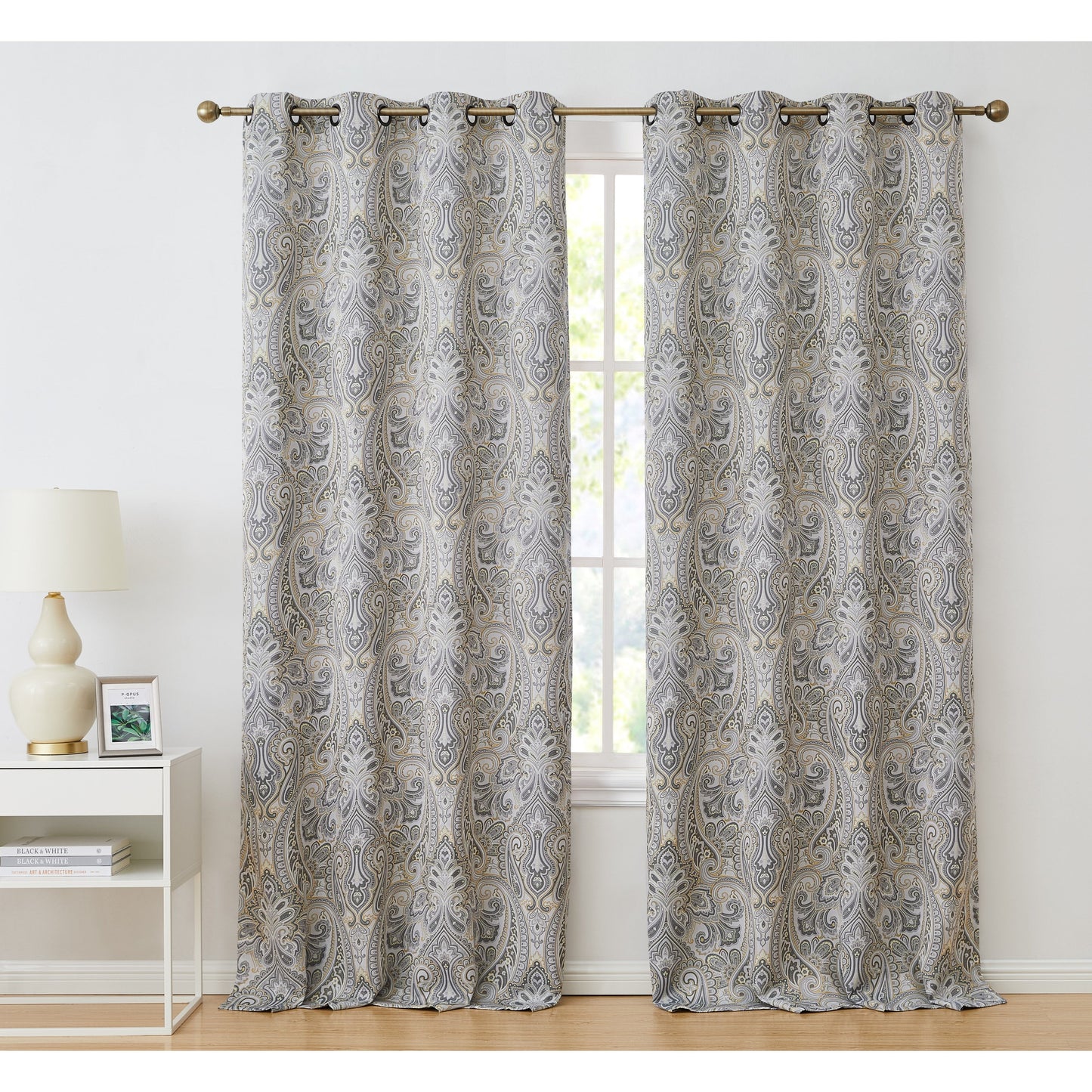 HLC.me Paris Paisley Print Light Reducing Filtering Grommet Window Curtain Panels - Set of 2