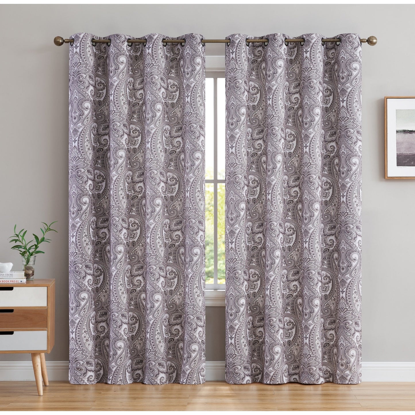 HLC.me Paris Paisley Print Light Reducing Filtering Grommet Window Curtain Panels - Set of 2