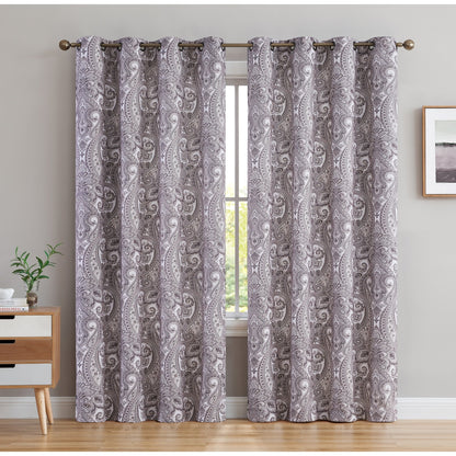 HLC.me Paris Paisley Print Light Reducing Filtering Grommet Window Curtain Panels - Set of 2