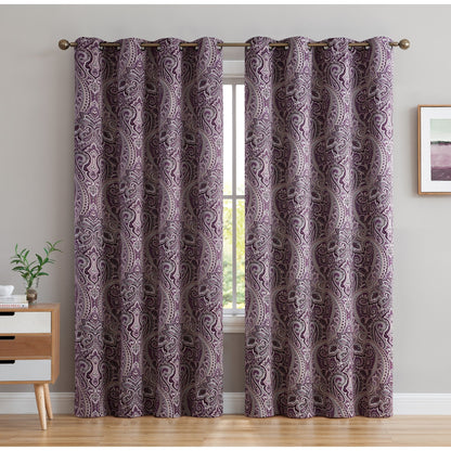 HLC.me Paris Paisley Print Light Reducing Filtering Grommet Window Curtain Panels - Set of 2