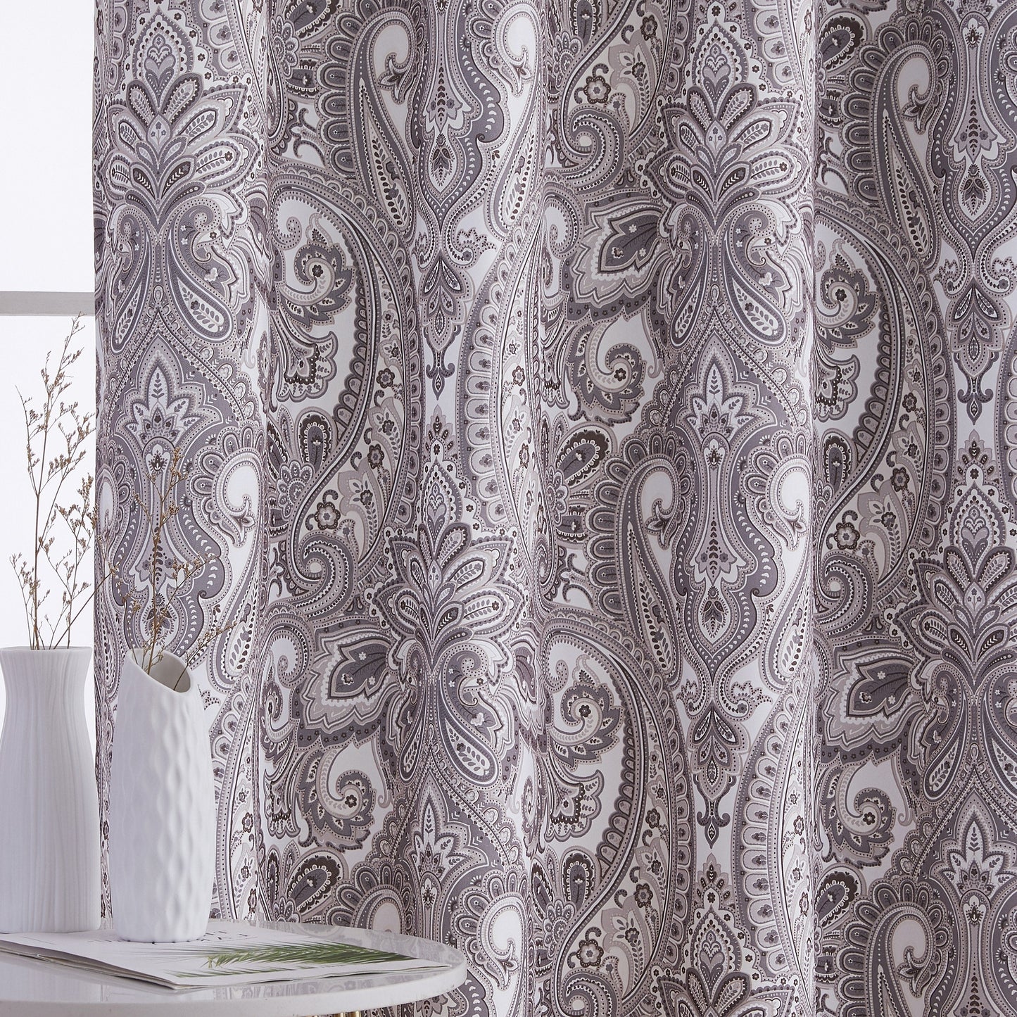 HLC.me Paris Paisley Print Light Reducing Filtering Grommet Window Curtain Panels - Set of 2