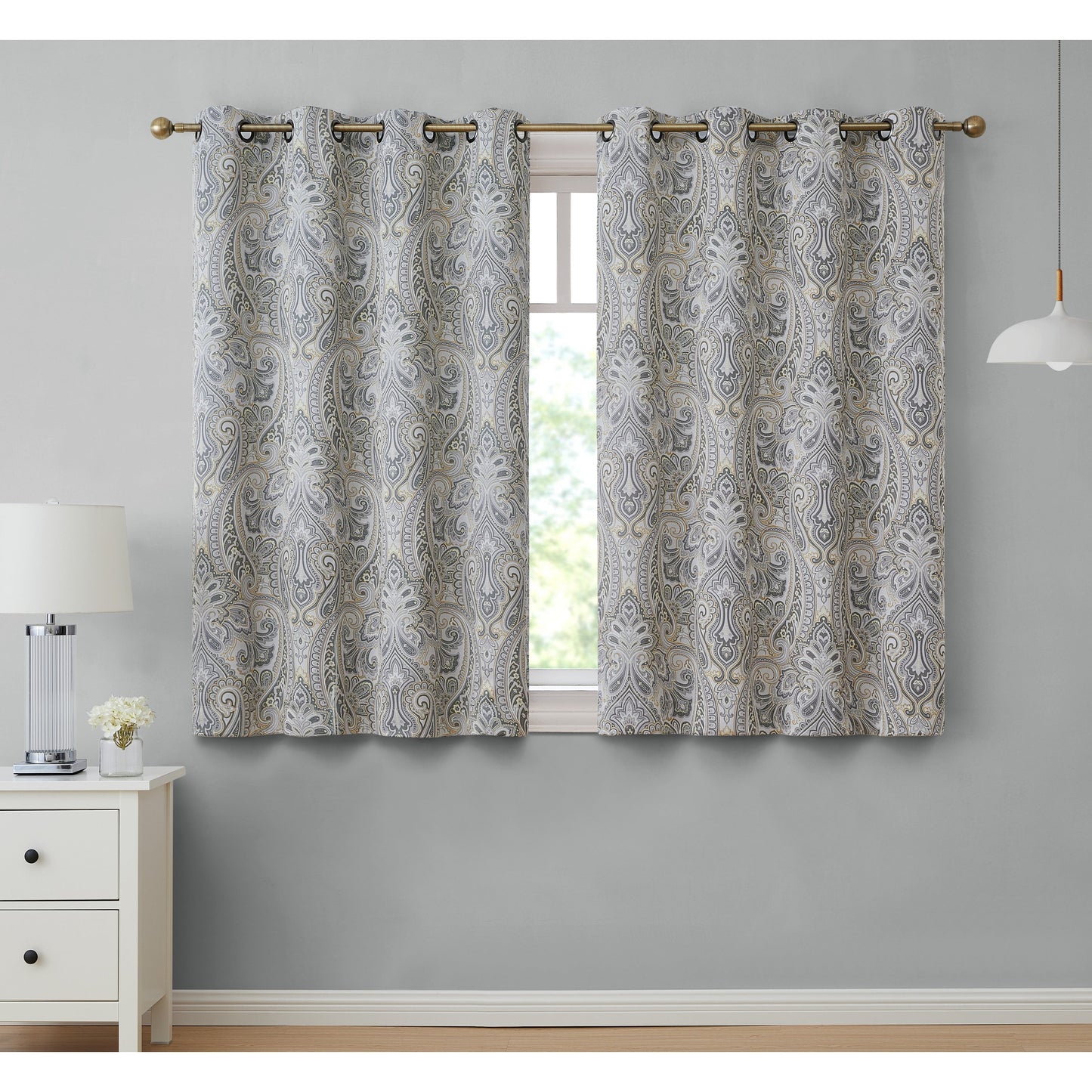 HLC.me Paris Paisley Print Light Reducing Filtering Grommet Window Curtain Panels - Set of 2