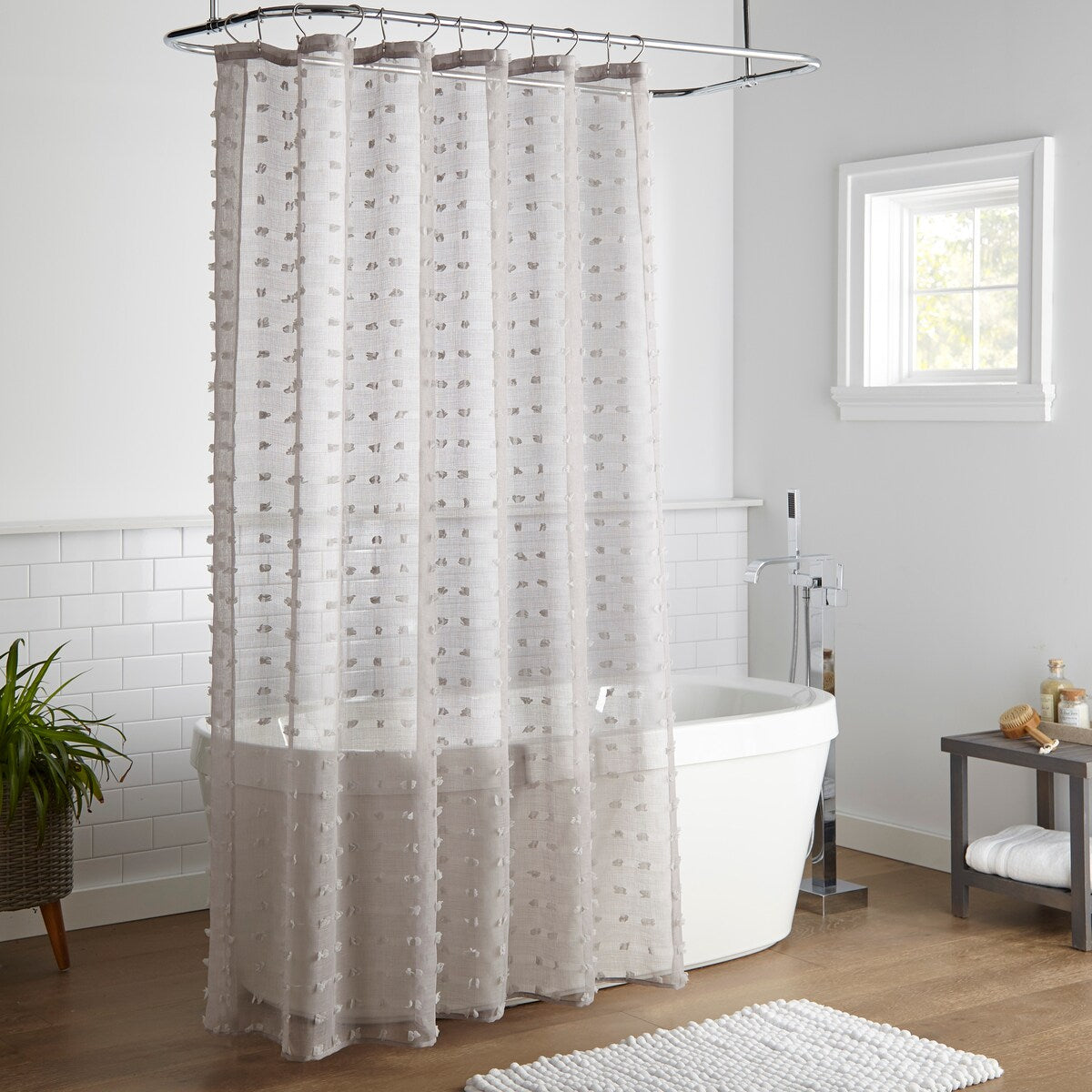 Nanshing Payton Pom Pom Sheer Buttonhole Shower Curtain