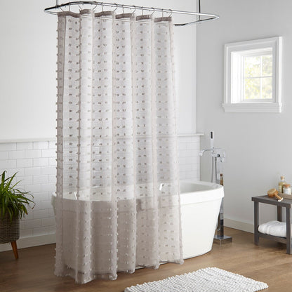 Nanshing Payton Pom Pom Sheer Buttonhole Shower Curtain
