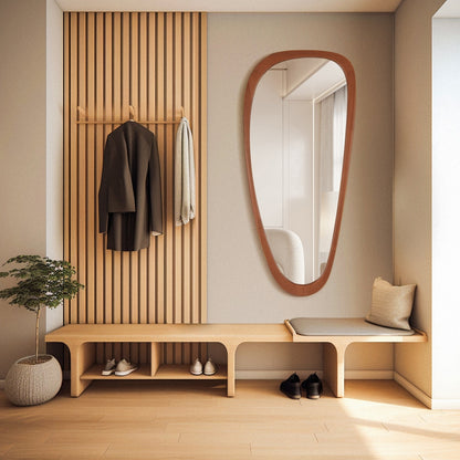 Pine Frame Cobblestone Shaped Asymmetrical Wall Mirror