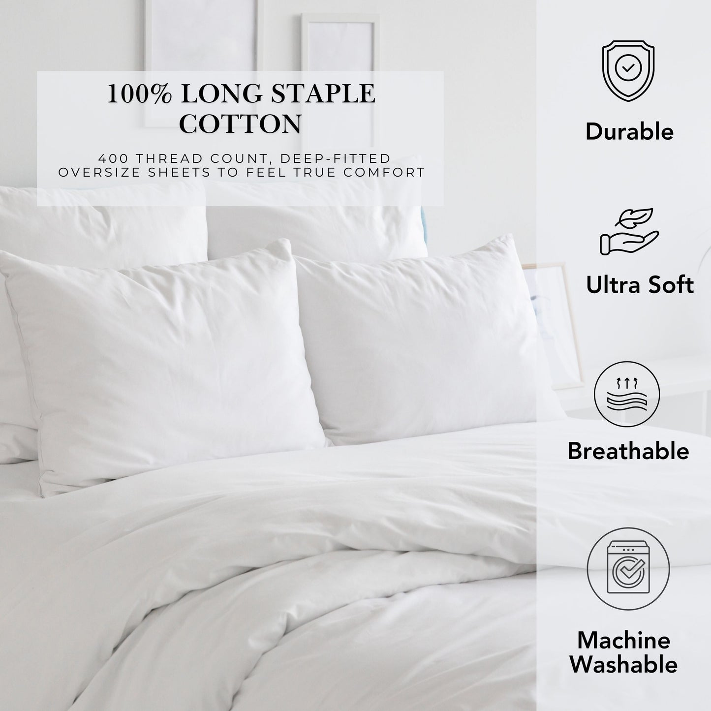 Pointehaven Long Staple Cotton Extra Deep Pocket 400 Thread Count Bed Sheet Set