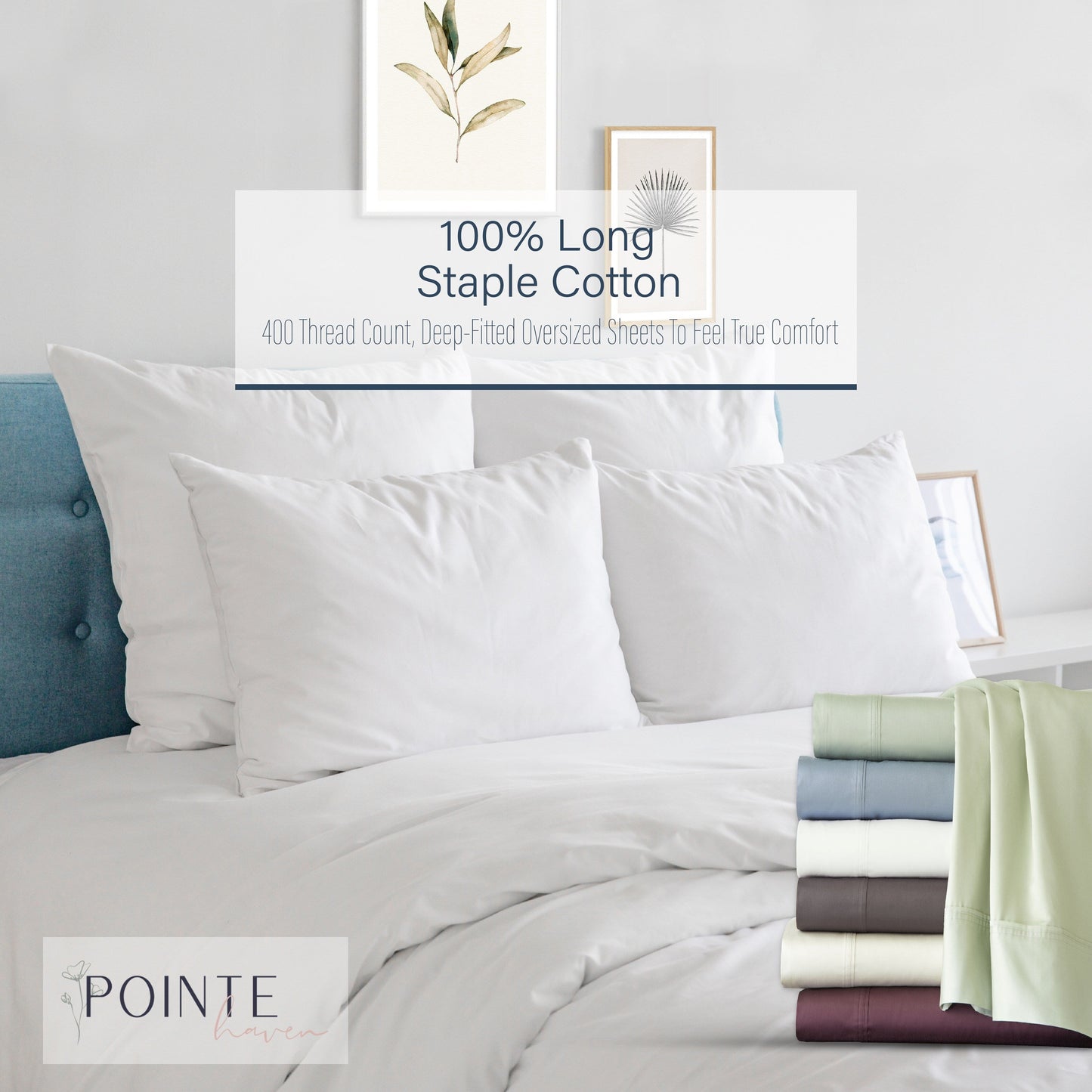 Pointehaven Long Staple Cotton Extra Deep Pocket 400 Thread Count Bed Sheet Set