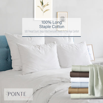 Pointehaven 500 Thread Count Long Staple Cotton Extra Deep Pocket Bed Sheet Set