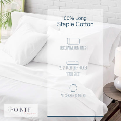 Pointehaven 525 Thread Count Long Staple Soft Cotton Oversized Sheet Sets